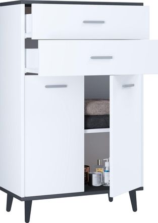 ebuy24 Vcm Caja De Cajones De Madera Sideboard Con 2 Puertas Giratorias Y Dos Cajones Dimensiones Aprox. Al. 97 X An. 60 X T. 28 Cm- Lindas (blanco / Antraci