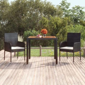vidaXL Mesa De Jard&iacute;n Superficie De Madera Rat&aacute;n Pe Negro 90x90x75 Cm Vidaxl