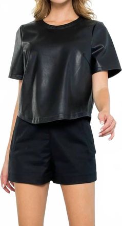 THML Clothing Short Sleeve Leather Top In Black