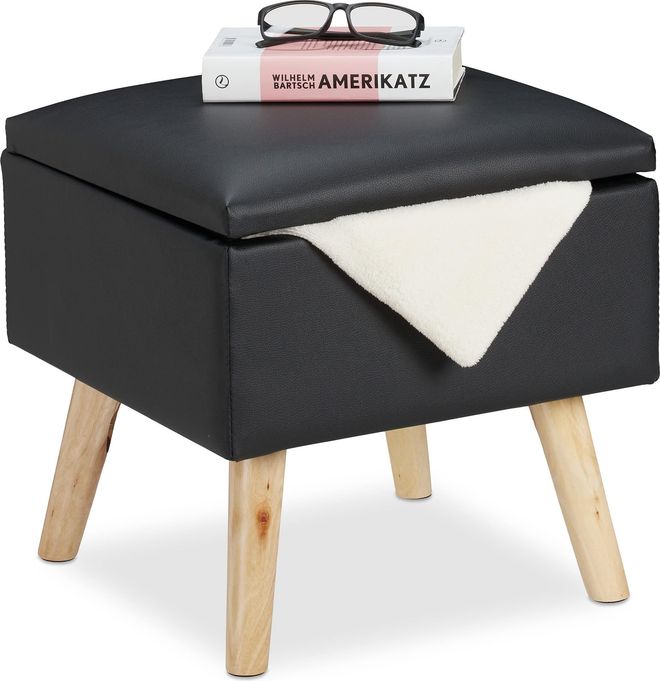 Relaxdays Sitzhocker mit Stauraum, aus Kunstleder, HxBxT: 40 x 40 x 40 cm, mit Deckel, Sitzwürfel gepolstert, schwarz, 1 Stück 10029604_46 ab 29,99 €