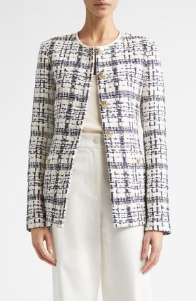 St. John Amara St. Tropez Plaid Tweed Jacket in Ecru/bright White/black Multi at Nordstrom, Size 10