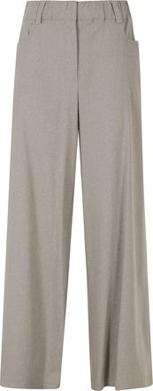 Alysi Taupe Wide-Leg Flannel Elastic Waistband Wool-Blend Pants