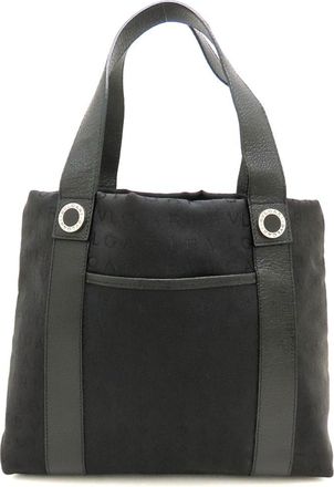 Bulgari Black Canvas Leather Handbag Tote Bag (Pre-Owned)