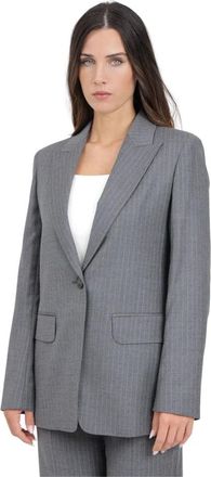 Max Mara Erbert Pinstripe Single-Breasted Jacket - Dames - Blazers - Grijs - S - Jassen