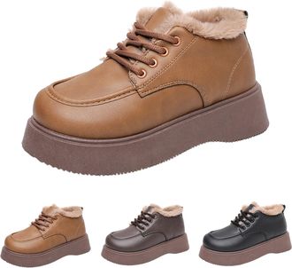 Generic Womens Winter Platform Boots Thick Warm Fleece Lined Boots Ladies Comfortable Insulated Faux Fur Booties Outdoor Waterproof Anti-Slip Lace-Up Moms Sho