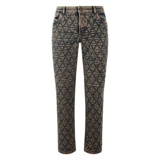 Diesel Slim-fit Jeans, male, Beige, Size: W30 Slim Trousers with Geometric Pattern