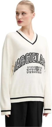 Maison Margiela V-hals Trui - Dames - V-hals truien - Beige - S - Katoen - Truien & Vesten