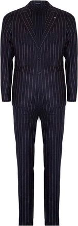 Tagliatore Kostuum van scheerwol en kasjmier met krijtstreep - Heren - Business pakken - Blauw - 2XL - Wol - Kostuums