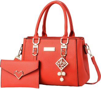 Generic Women Handbags Large Tote Shoulder Bag Crossbody Bag for Women Color PU Leather Ladies Top Handle Satchel Hobo 2pcs Purse Set Birthday Gifts for Mum C