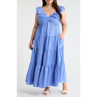 Chelsea28 Ruffle Maxi Dress in Blue Persia at Nordstrom, Size 2X