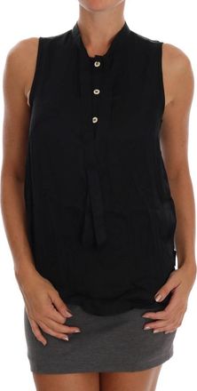 Versace Jeans Couture Womens Sleeveless Mandarin Collar Blouse - Black viscose - Size EU 38 (Womens)