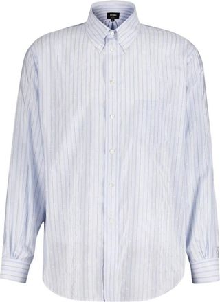 Fendi Luxe Zijde-Katoenen Gestreepte Overhemd - Heren - Zakelijke Overhemden - Blauw - XL - Katoen - Overhemden