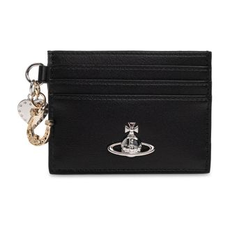 Vivienne Westwood Accessoires, Dames, Zwart, ONE Size, Leer, Kaarthouder met Bedeltjes