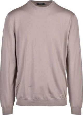 Zanone Pullover Girocollo - Heren - Ronde hals truien - Beige - 2XL - Wol - Truien & Vesten