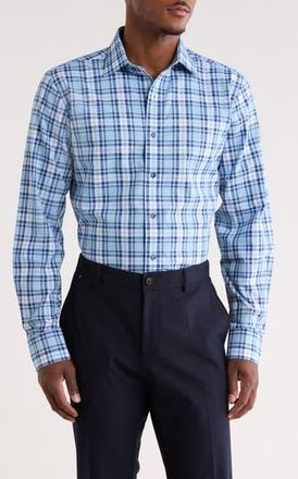 Lorenzo Uomo Trim Fit Plaid Cotton Dress Shirt in Navy/Light Blue at Nordstrom Rack, Size 15.5 - 32