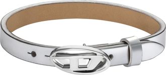 Diesel Mens Silver Leather Stackable Bracelet