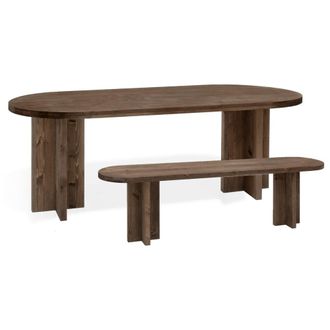 Deco Wood Pack mesa comedor ovalada y banco de madera maciza nogal 180x75cm