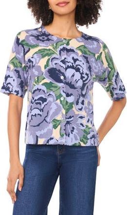 Ted Baker Floral Short Sleeve Cardigan in Blue/New Ivory Multi at Nordstrom Rack, Size X-Small