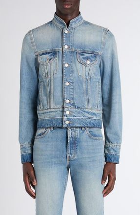 Alexander McQueen Band Collar Denim Jacket in Blue Washed at Nordstrom, Size 38 Us