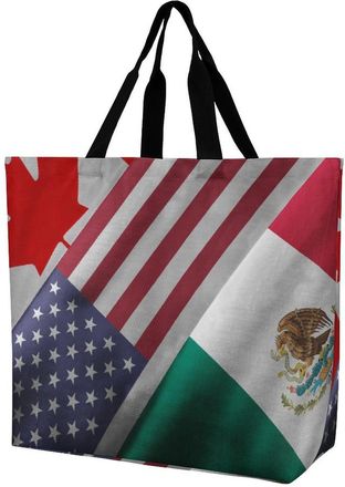 Generic Canada United States And Mexico Flag Tote Bag Reusable Grocery Shopping Bags Large Travel One Shoulder Handbag for Picnic Work