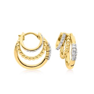 Ross-Simons Diamond Beaded Triple-Hoop Earrings in 18kt Gold Over Sterling