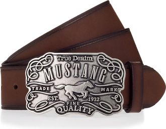 Mustang Lederg&uuml;rtel MUSTANG, Herren, Gr. 11,5, middle braun, Rindsleder, G&uuml;rtel Lederg&uuml;rtel, feine Logopr&auml;gung, Echtleder, aufwendige G&uuml;rtelschnalle