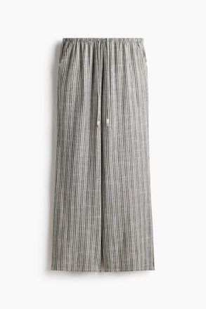 H&M Linen-blend Drawstring Trousers in Black/striped at Nordstrom, Size Xx-Large