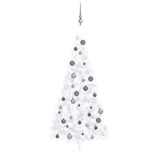 vidaXL Medio &Aacute;rbol De Navidad Con Luces Y Bolas Blanco 120 Cm Vidaxl
