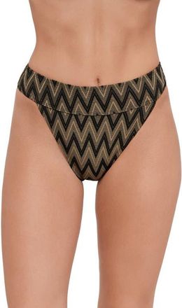 Steve Madden Metallic Banded High Leg High Waist Bikini Bottoms in Raven Black at Nordstrom, Size X-Small