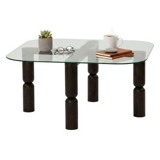 Dmora Mesa De Caf&eacute; Dpervers, Mesa De Centro Baja, Revistero Para Sof&aacute;, Estante De La Sala De Estar, 80x80h40 Cm, Antracita Y Transparente - Dmora