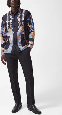 Versace Mens Pleated wool tuxedo pant