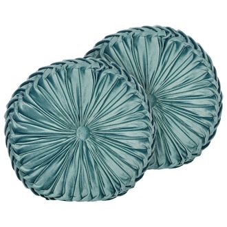 Beliani Conjunto De 2 Cojines De Terciopelo Verde Azulado 40 Cm Pliegues Minimalista Udala