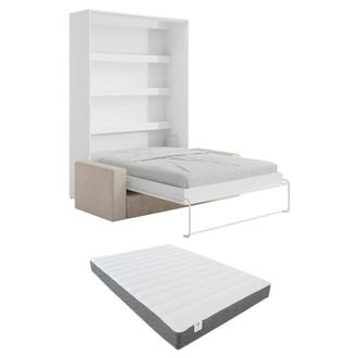 Vente-Unique Letto estraibile 160 x 200 cm Apertura verticale manuale Con LED Bianco Naturale + Materasso + Divano - RAPILI