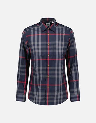 Burberry Mens Burberry Claverdon Check Shirt in Navy & Red - Size: 40/Regular