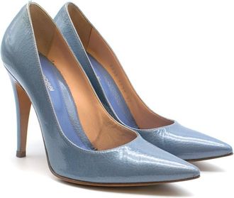 Sergio Rossi Blue Patent Leather Pointed Godiva Pumps Size 37