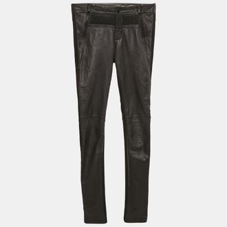 Maje Black Leather And Knit Trousers