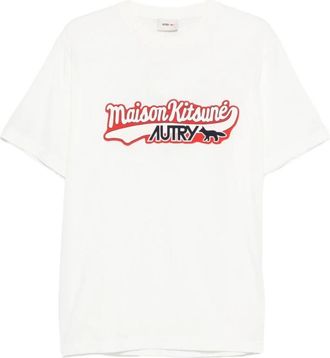 Maison Kitsun&eacute; Wit Crew Neck T-shirt met Applique - Heren - T-shirts - Wit - L - Tops