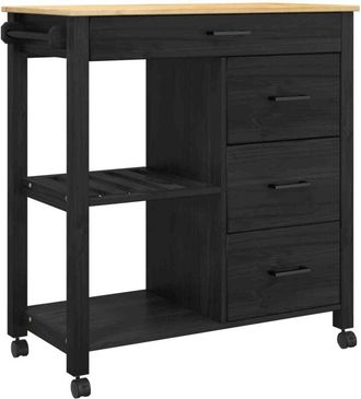 vidaXL Carro De Cocina Liso Negro Vidaxl