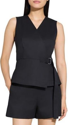 Theory Sleeveless Stretch Cotton Wrap Top in Black at Nordstrom Rack, Size X-Large
