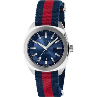 Gucci YA142304 GG2570 Mens 41mm Blue Canvas Watch - Stylish & Durable - Multicolour Stainless Steel - One Size