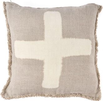 Bazar Bizar Funda de coj&iacute;n de lino en marr&oacute;n y blanco 50x50x2 cm