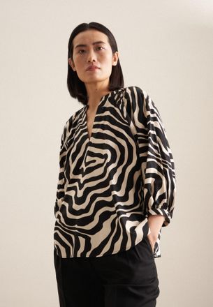 Seidensticker Shirtbluse SEIDENSTICKER Schwarze Rose, Damen, Gr. S(36), schwarz, 100% Baumwolle, gemustert, regular fit, Rundhals, Blusen Shirtbluse, 3/4 Rundhals D