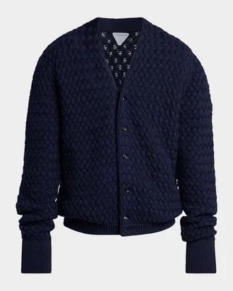 Bottega Veneta Men & apos;s Intrecciato Wool Knit Cardigan
