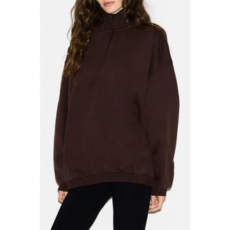 SKIMS Slouchy Half Zip Pullover in Espresso at Nordstrom, Size X-Large