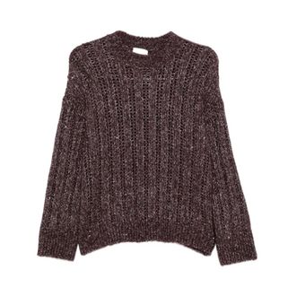 PESERICO Trui met open breiwerk en pailletten - Dames - Truien - Rood - Maat: XL Katoen