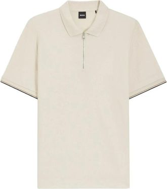 HUGO BOSS Polo shirt van katoenpiqu&eacute; met ritssluiting - Heren - Polos - Beige - 2XL - Katoen - Tops