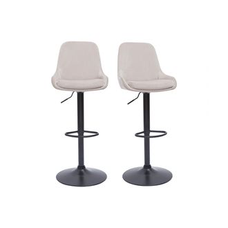 Miliboo Set De 2 Taburetes De Cocina De Dise&ntilde;o Ajustables 360&ordm; De Terciopelo Topo Y Metal Negro Holo