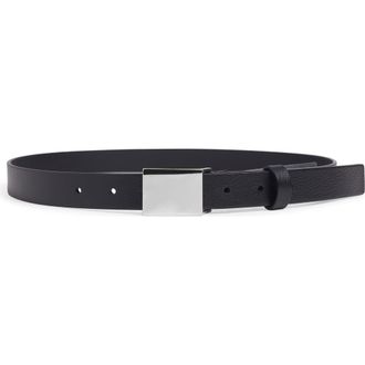 Favorite Daughter Plaque Buckle Leather Belt in Black/Polished Nickel at Nordstrom, Size X-Small
