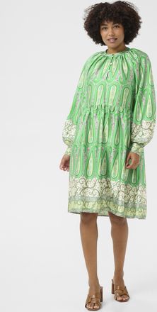 Cream Jurk Feminine Green Paisley Border multicolour