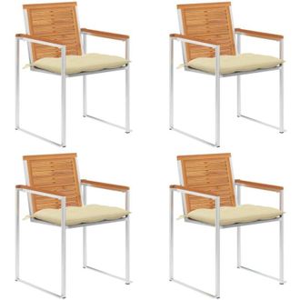 vidaXL Sillas De Jard&iacute;n Y Cojines 4 Unidades Madera Maciza De Acacia Vidaxl